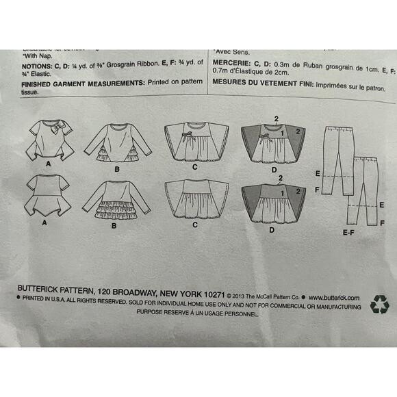 Butterick 5913 toddler girls top swallow tail hem leggings size 2 3 4 5 - Picture 6 of 7